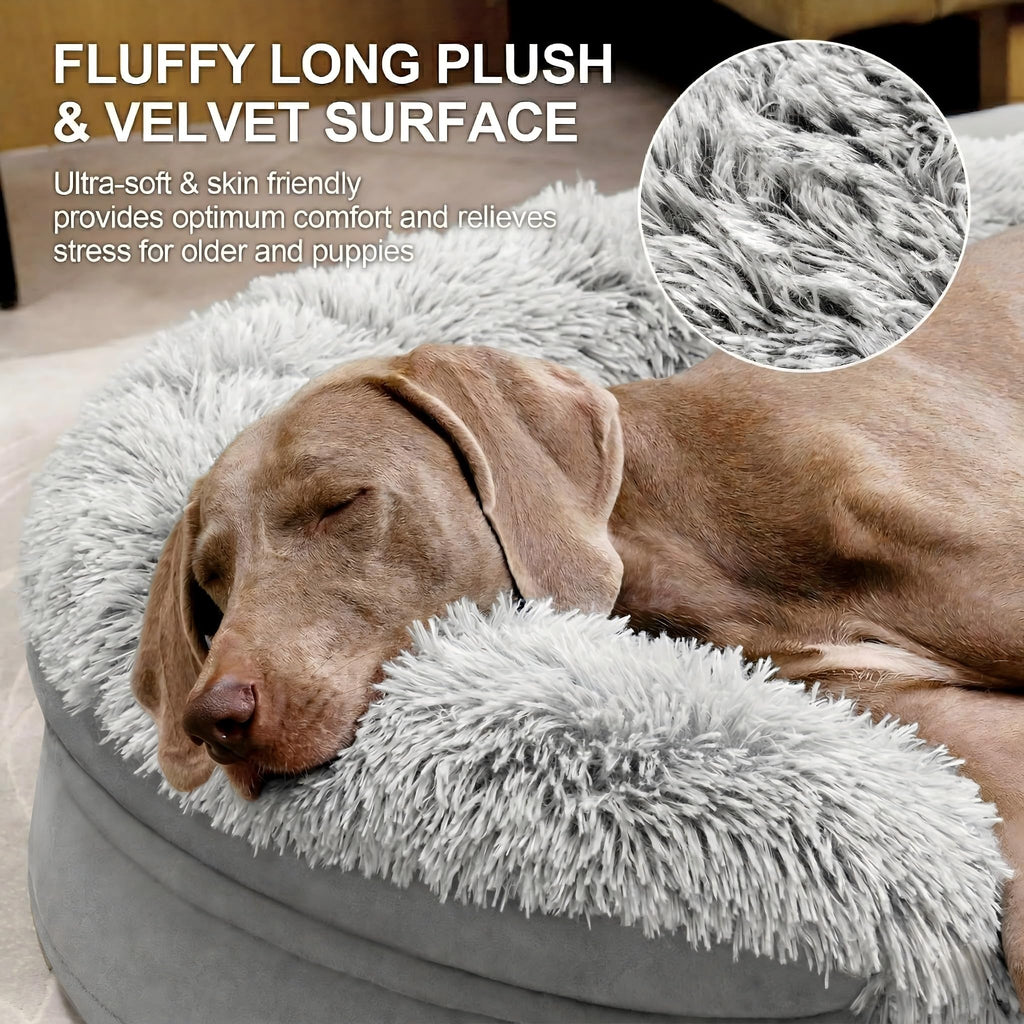 Fluffy Orthopedic Dog Bed with Washable Plush Cover, Grey C180