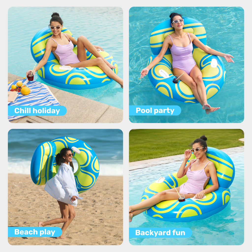 Blue Yellow Inflatable Pool Float Lounger B21582