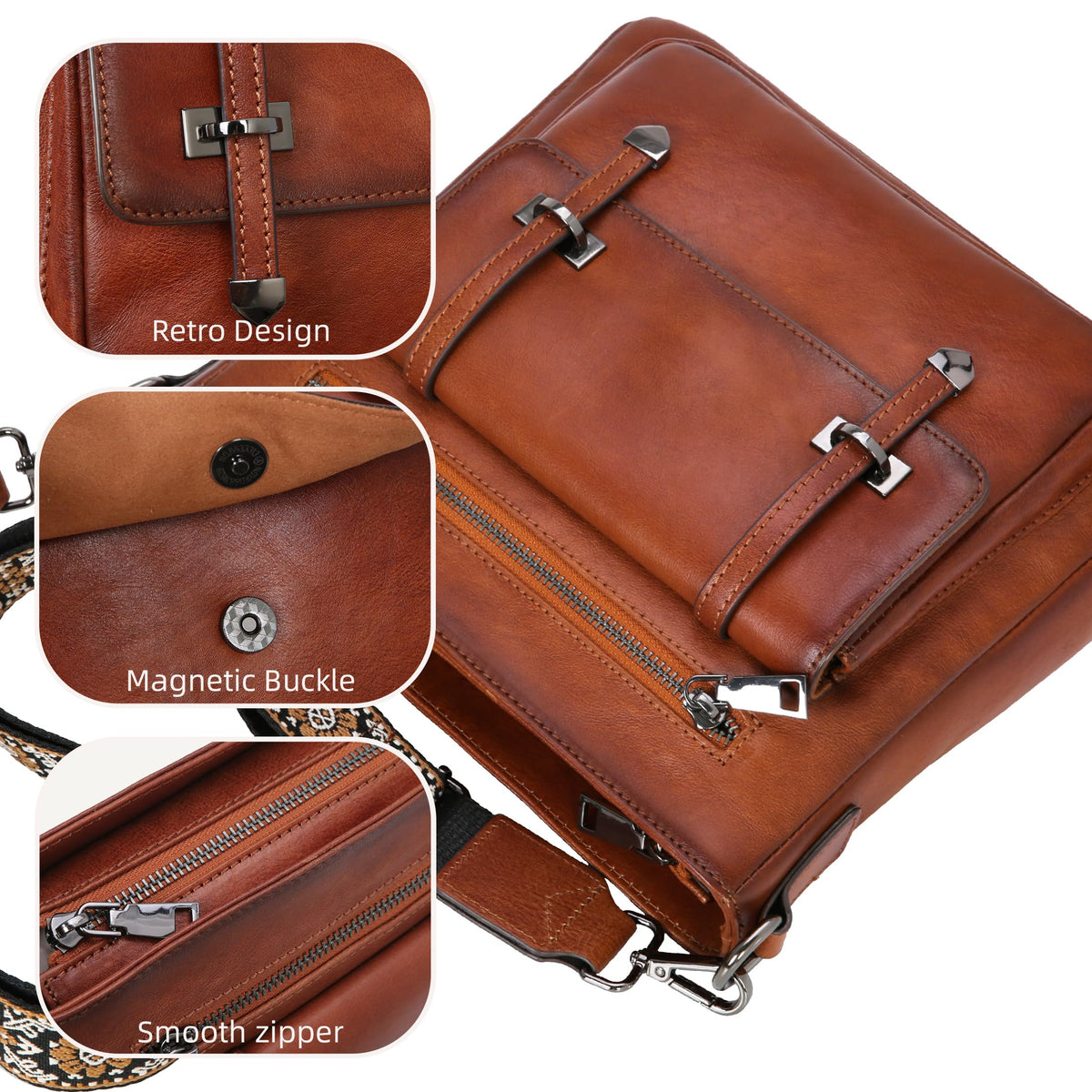 Soft Leather Crossbody Bags with Multi Pockets D789