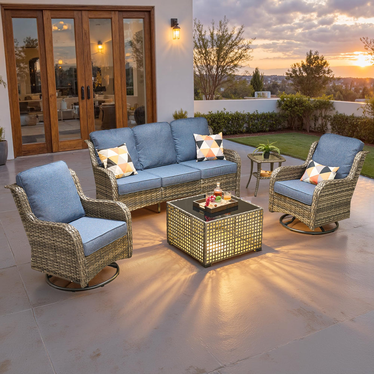 5-Piece Outdoor Wicker Sofa Set with Swivel Chairs T4651